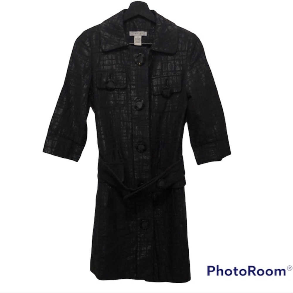 Vertigo Paris Trench Coat Jacket Black Button Front Size XS